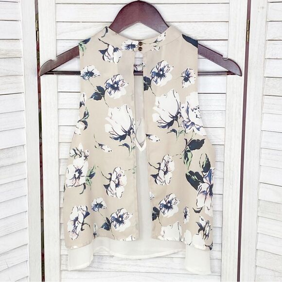 Astr the Label Floral Chiffon Layered Split Black Crop Blouse Blush XS - Picture 10 of 14